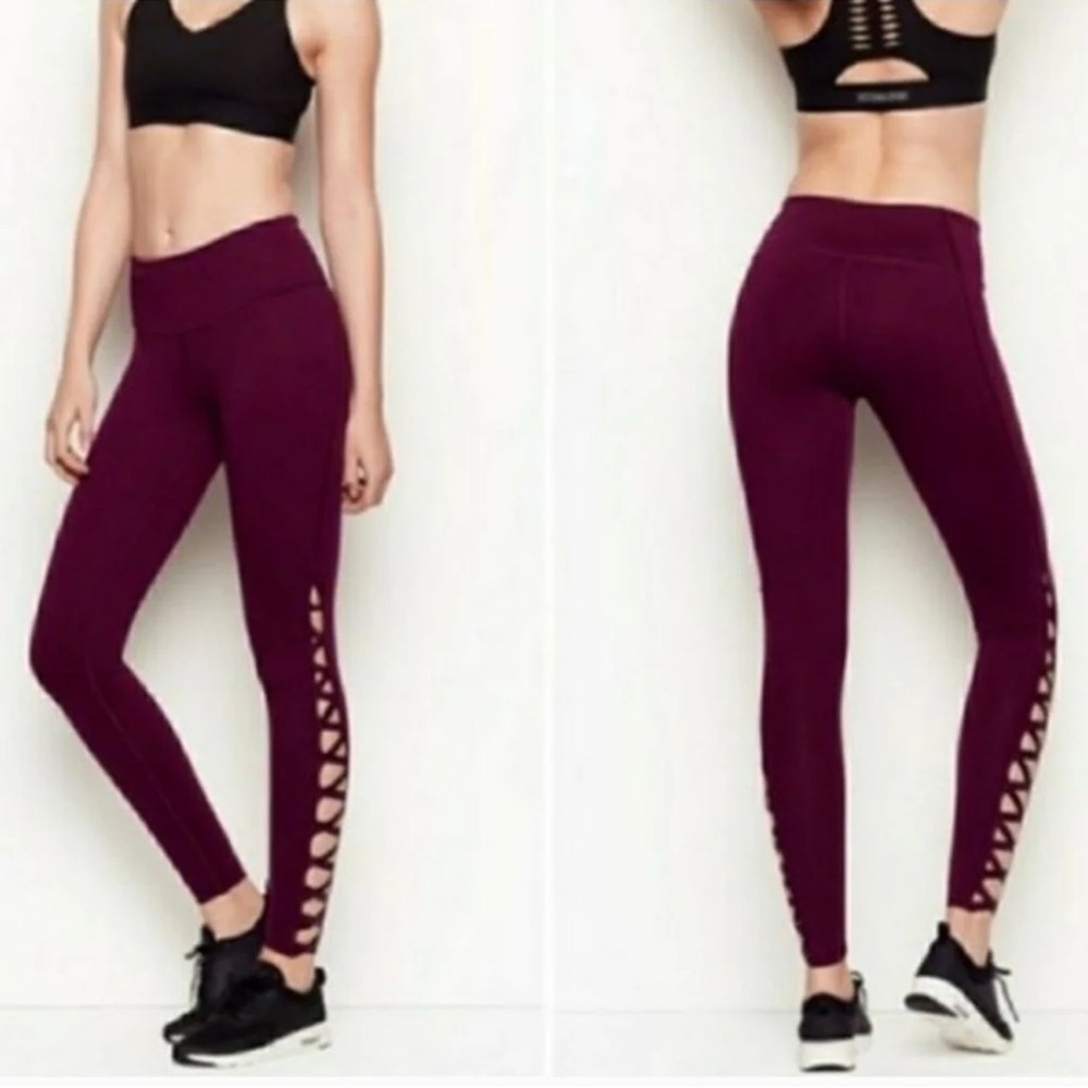 Victoria’s Secret Women's Burgundy Leggings with Side Cutouts